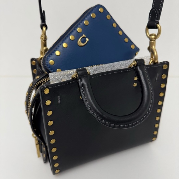 COACH Rogue & Wallet Set BLACK & BLUE Colorblock Rivets - Picture 6 of 6